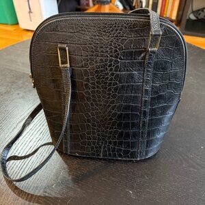Saks Fifth Avenue Vintage black, crocodile-embossed shoulder handbag.